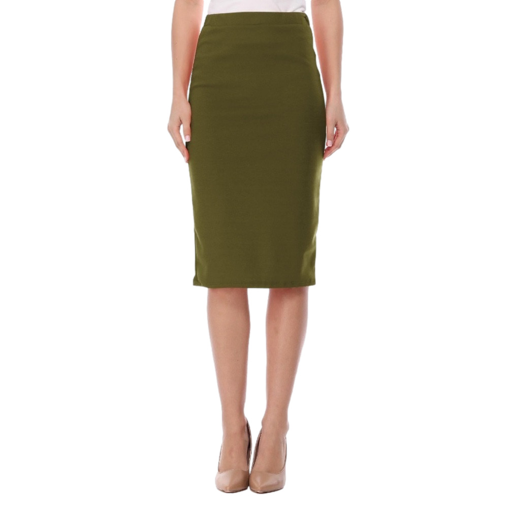 BOBEAUX Women’s size extra large olive green knit stretch midi skirt NWT